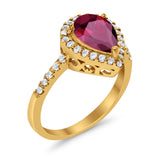 Halo Teardrop Bridal Filigree Ring Simulated Cubic Zirconia 925 Sterling Silver