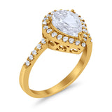 Halo Teardrop Bridal Filigree Ring Simulated Cubic Zirconia 925 Sterling Silver