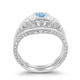 Vintage Style Two Piece Wedding Ring Bridal Simulated CZ 925 Sterling Silver