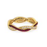 Crisscross Braided Weave Design Eternity Band Ring Round Simulated CZ 925 Sterling Silver