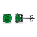Butterfly Back 4 Prong Round Casting Cubic Zirconia Stud Earrings Black Tone 925 Sterling Silver 3mm-9mm Choose Size