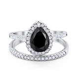 Teardrop Pear Bridal Set Wedding Engagement Ring Band 925 Sterling Silver Round Cubic Zirconia