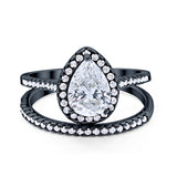Teardrop Pear Bridal Set Wedding Engagement Ring Band 925 Sterling Silver Round Cubic Zirconia