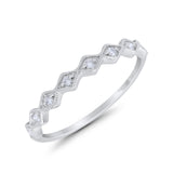 14k Gold 0.09ct Round Conflict Free Diamond Half Eternity Marquise Art Deco Stacking 2.5mm Wedding Band Engagement Ring