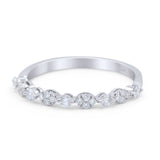 14k Gold 0.27ct Round Conflict Free Natural Diamond 2mm Wedding Stacking Dainty Half Eternity Band Engagement Marquise Art Deco Ring