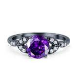 Art Deco Vintage Style Round Simulated Cubic Zirconia Wedding Engagement Ring 925 Sterling Silver