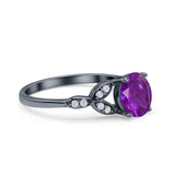 Art Deco Vintage Style Round Simulated Cubic Zirconia Wedding Engagement Ring 925 Sterling Silver