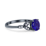 Art Deco Vintage Style Round Simulated Cubic Zirconia Wedding Engagement Ring 925 Sterling Silver