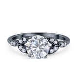 Art Deco Vintage Style Round Simulated Cubic Zirconia Wedding Engagement Ring 925 Sterling Silver