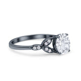 Art Deco Vintage Style Round Simulated Cubic Zirconia Wedding Engagement Ring 925 Sterling Silver