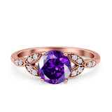 Art Deco Vintage Style Round Simulated Cubic Zirconia Wedding Engagement Ring 925 Sterling Silver