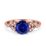 Art Deco Vintage Style Round Simulated Cubic Zirconia Wedding Engagement Ring 925 Sterling Silver