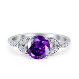 Art Deco Vintage Style Round Simulated Cubic Zirconia Wedding Engagement Ring 925 Sterling Silver