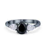 Three Stone Teardrop Pear Art Deco Wedding Engagement Ring 925 Sterling Silver