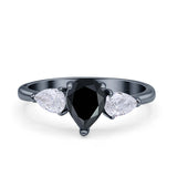 Three Stone Teardrop Pear Art Deco Wedding Engagement Ring 925 Sterling Silver