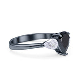 Three Stone Teardrop Pear Art Deco Wedding Engagement Ring 925 Sterling Silver