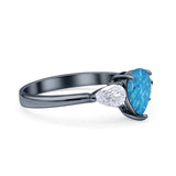 Three Stone Teardrop Pear Art Deco Wedding Engagement Ring 925 Sterling Silver