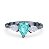 Three Stone Teardrop Pear Art Deco Wedding Engagement Ring 925 Sterling Silver