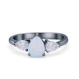 Three Stone Teardrop Pear Art Deco Wedding Engagement Ring 925 Sterling Silver