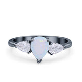 Three Stone Teardrop Pear Art Deco Wedding Engagement Ring 925 Sterling Silver