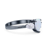 Three Stone Teardrop Pear Art Deco Wedding Engagement Ring 925 Sterling Silver