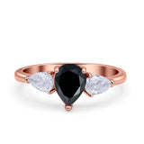 Three Stone Teardrop Pear Art Deco Wedding Engagement Ring 925 Sterling Silver