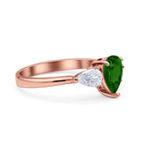 Three Stone Teardrop Pear Art Deco Wedding Engagement Ring 925 Sterling Silver