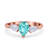 Three Stone Teardrop Pear Art Deco Wedding Engagement Ring 925 Sterling Silver