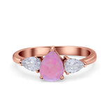 Three Stone Teardrop Pear Art Deco Wedding Engagement Ring 925 Sterling Silver