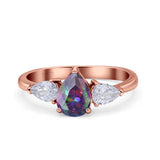 Three Stone Teardrop Pear Art Deco Wedding Engagement Ring 925 Sterling Silver