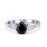 Three Stone Teardrop Pear Art Deco Wedding Engagement Ring 925 Sterling Silver