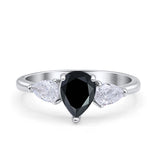 Three Stone Teardrop Pear Art Deco Wedding Engagement Ring 925 Sterling Silver