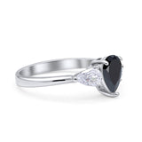 Three Stone Teardrop Pear Art Deco Wedding Engagement Ring 925 Sterling Silver