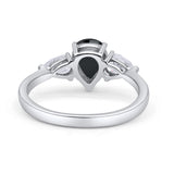 Three Stone Teardrop Pear Art Deco Wedding Engagement Ring 925 Sterling Silver