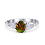 Three Stone Teardrop Pear Art Deco Wedding Engagement Ring 925 Sterling Silver