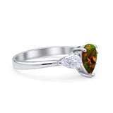Three Stone Teardrop Pear Art Deco Wedding Engagement Ring 925 Sterling Silver