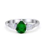 Three Stone Teardrop Pear Art Deco Wedding Engagement Ring 925 Sterling Silver