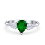 Three Stone Teardrop Pear Art Deco Wedding Engagement Ring 925 Sterling Silver