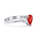 Three Stone Teardrop Pear Art Deco Wedding Engagement Ring 925 Sterling Silver