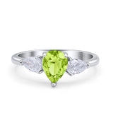Three Stone Teardrop Pear Art Deco Wedding Engagement Ring 925 Sterling Silver