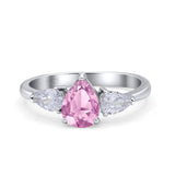 Three Stone Teardrop Pear Art Deco Wedding Engagement Ring 925 Sterling Silver