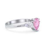 Three Stone Teardrop Pear Art Deco Wedding Engagement Ring 925 Sterling Silver