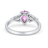 Three Stone Teardrop Pear Art Deco Wedding Engagement Ring 925 Sterling Silver