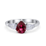 Three Stone Teardrop Pear Art Deco Wedding Engagement Ring 925 Sterling Silver
