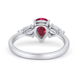 Three Stone Teardrop Pear Art Deco Wedding Engagement Ring 925 Sterling Silver