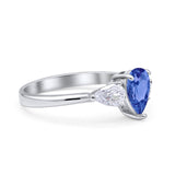 Three Stone Teardrop Pear Art Deco Wedding Engagement Ring 925 Sterling Silver