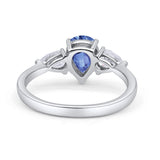 Three Stone Teardrop Pear Art Deco Wedding Engagement Ring 925 Sterling Silver