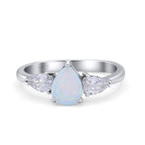 Three Stone Teardrop Pear Art Deco Wedding Engagement Ring 925 Sterling Silver