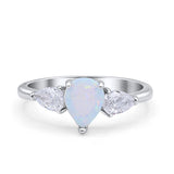 Three Stone Teardrop Pear Art Deco Wedding Engagement Ring 925 Sterling Silver