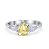 Three Stone Teardrop Pear Art Deco Wedding Engagement Ring 925 Sterling Silver